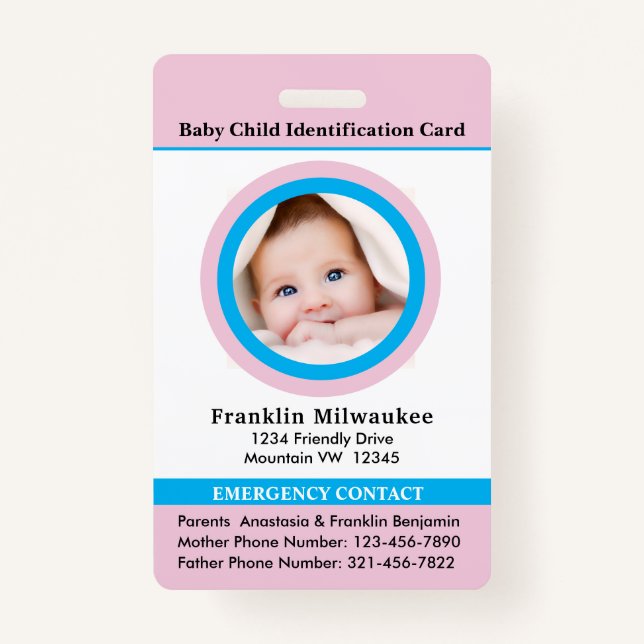 Child Boy Girl Photo ID Identification Card ID Badge (Front)