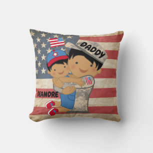 Child boy, son, Hugging Soldier Dad Pillow