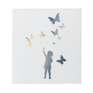 Child Butterfly Happy Life Illustration Silhouette Notepad