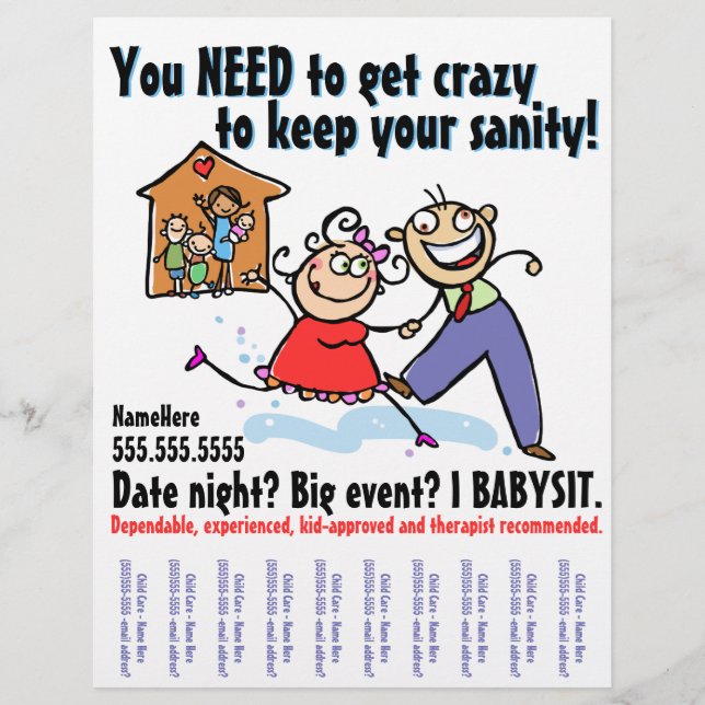Child Care.Babysitting Service.Tearsheet Flyer (Front)