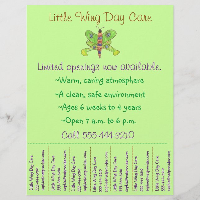 Child care flyer / day care flyer w/ tear-off info (Front)