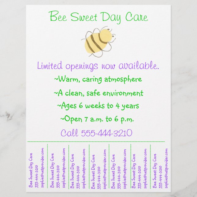 Child care flyer / day care flyer w/ tear-off info (Front)