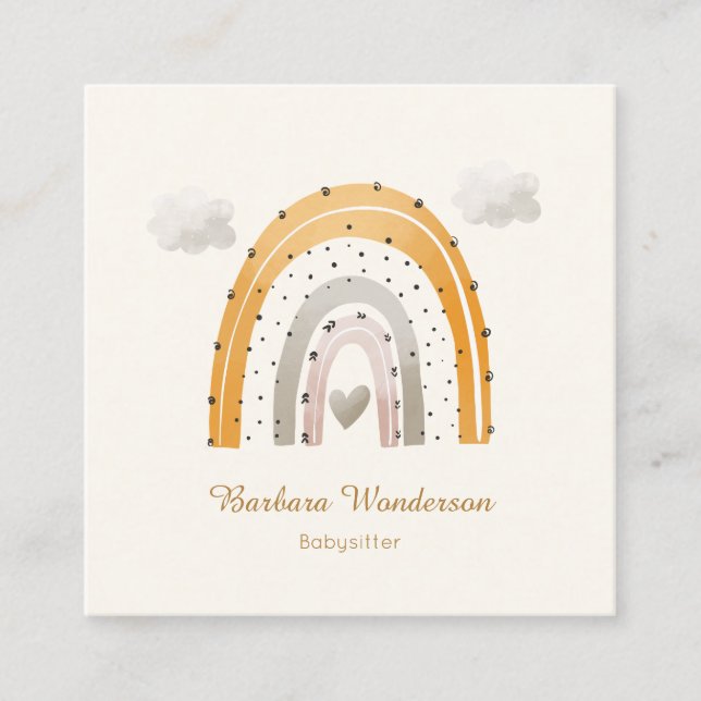 Child Care Nanny Babysitter Daycare Rainbow QR Cod Square Business Card (Front)