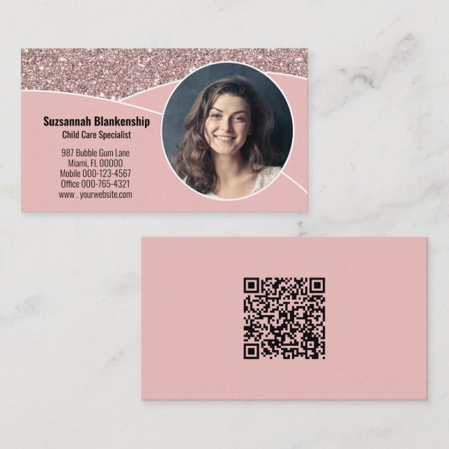 Child Care Specialist Custom Photo QR Code Business Card (Front/Back)