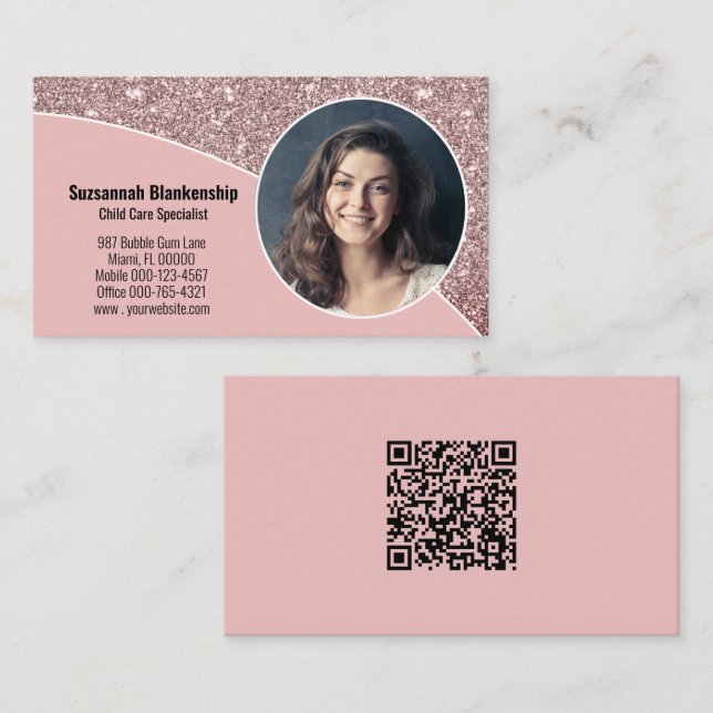 Child Care Specialist Custom Photo QR Code  Business Card (Front/Back)