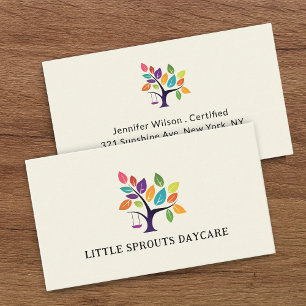 Child Daycare Childcare Service Tree Logo Business Card