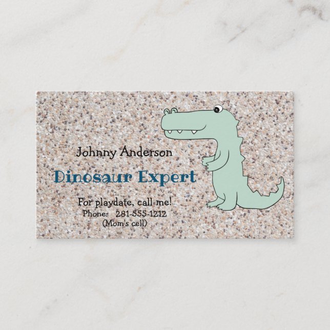 Child Dinosaur Business Card For Boy Playdate (Front)