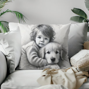 Child & Dog Innocence Captured Sketch Effect Cushion