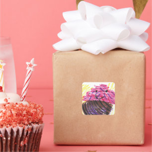 Child Drawing Stick Figure Colorful  Square Sticker