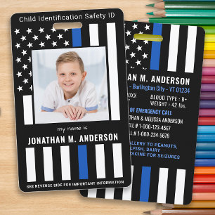 Child Emergency ID Police Blue Flag Kids Photo Badge