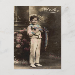 Child Fish Poisson d'avril April Fool's Day Postcard