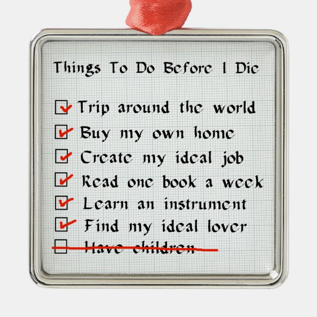 Child-Free Checklist Metal Tree Decoration (Front)