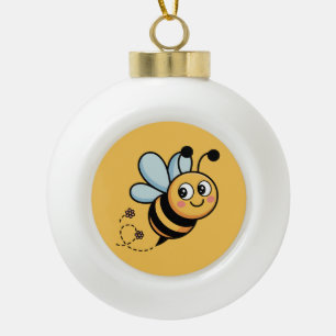 Child-Friendly Bee Mascot with Dotted Trail Ceramic Ball Christmas Ornament
