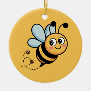 Child-Friendly Bee Mascot with Dotted Trail Ceramic Ornament