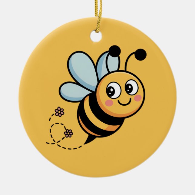Child-Friendly Bee Mascot with Dotted Trail Ceramic Ornament (Front)