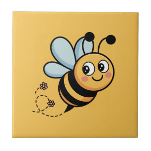 Child-Friendly Bee Mascot with Dotted Trail Ceramic Tile
