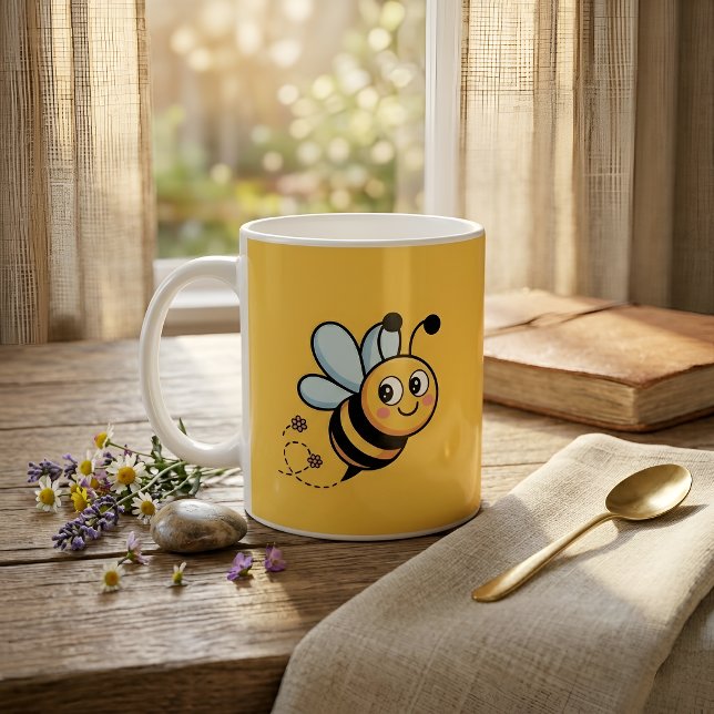 Child-Friendly Bee Mascot with Dotted Trail Coffee Mug (Creator Uploaded)