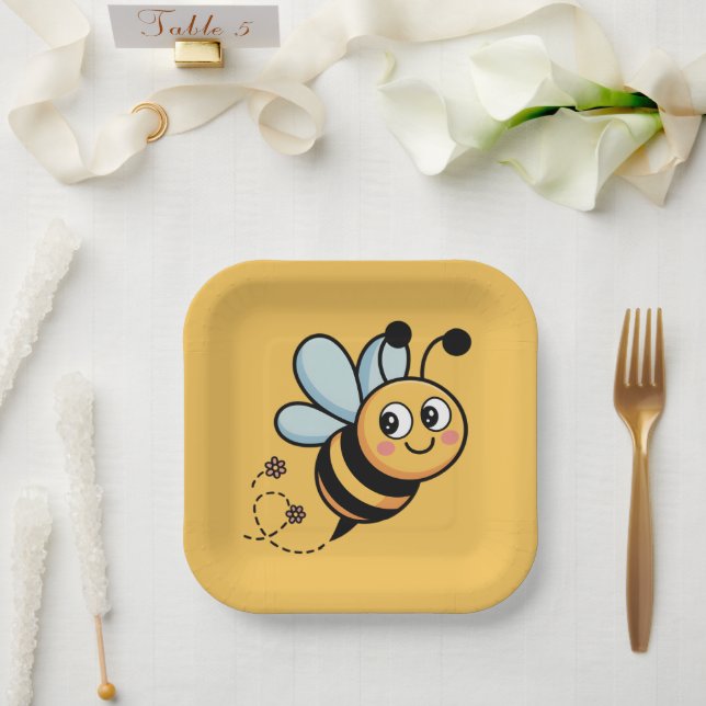 Child-Friendly Bee Mascot with Dotted Trail Paper Plate (Wedding)