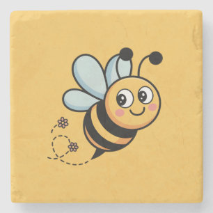 Child-Friendly Bee Mascot with Dotted Trail Stone Coaster