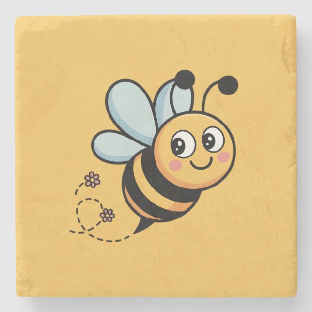 Child-Friendly Bee Mascot with Dotted Trail Stone Coaster (Front)