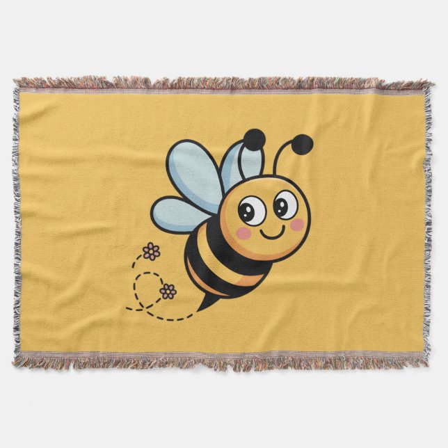 Child-Friendly Bee Mascot with Dotted Trail Throw Blanket (Front)