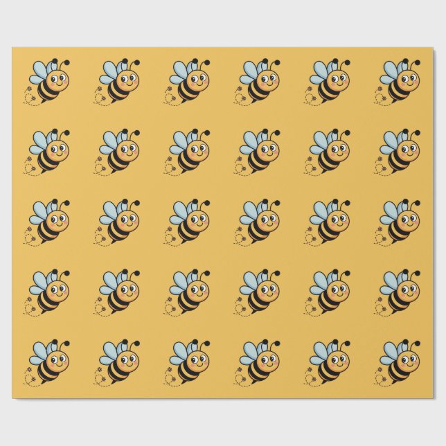Child-Friendly Bee Mascot with Dotted Trail Wrapping Paper (Flat)