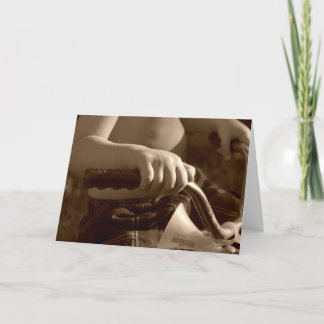 child hands on tricycle card