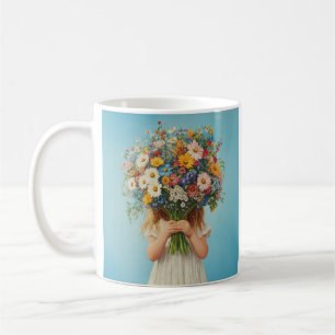 Child Holding a Lush Wildflower Bouquet Coffee Mug