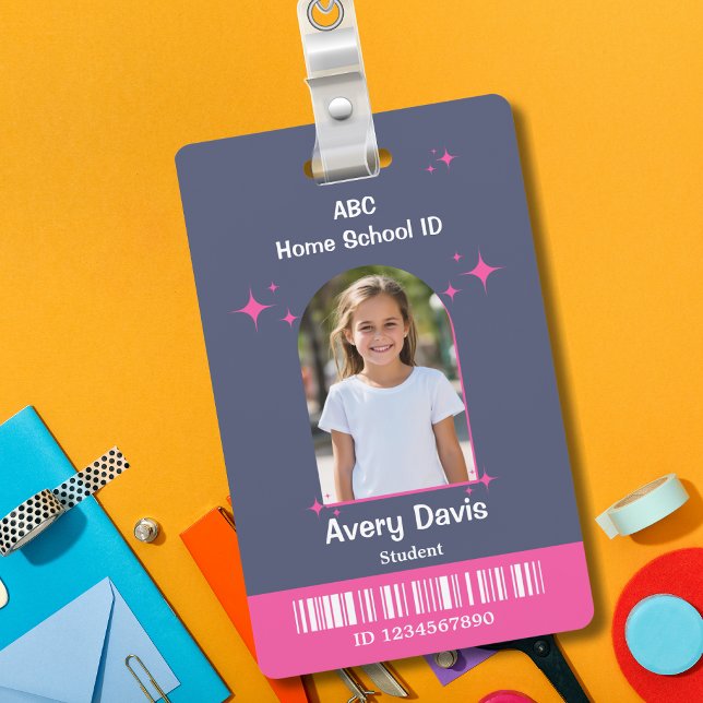 Child Homeschool ID in Blue and Pink simple style ID Badge (Creator Uploaded)