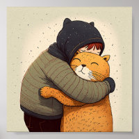 Child hugs cute ginger cat. Kid and funny animal 