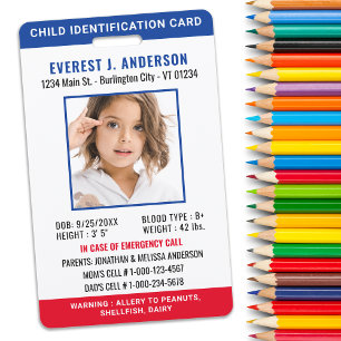 Child ID Custom Photo Identification Emergency ID Badge
