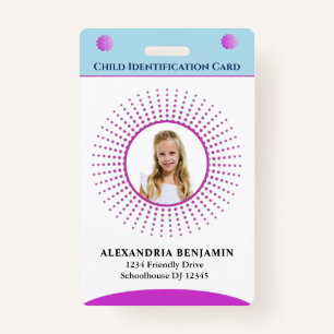Child Id Identification Card Boy Girl Photo Custom ID Badge