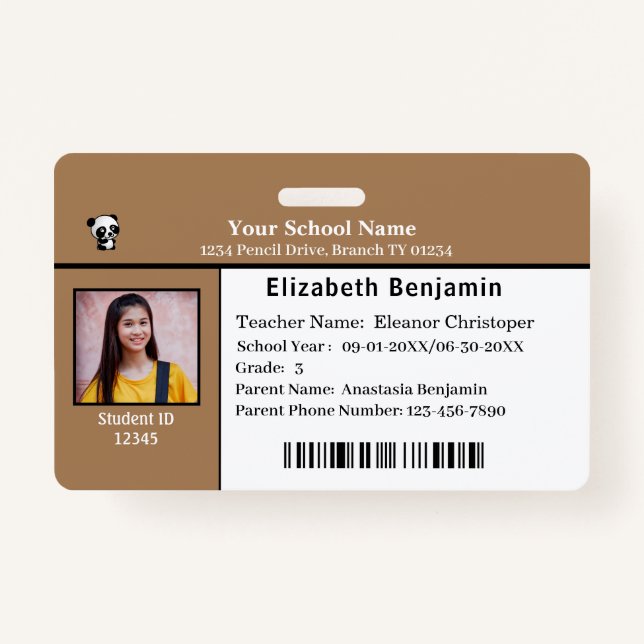 Child ID Identification Card Student School Badge ID Badge (Front)