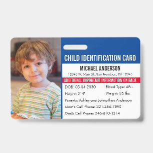 Child ID Identification Emergency Allergy Medical Badge