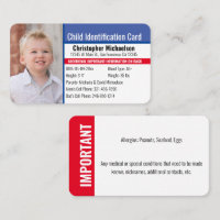 Child ID Identification Emergency Allergy Photo