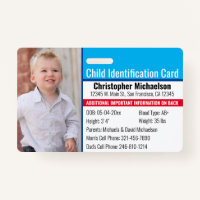 Child ID Identification Emergency Allergy Photo