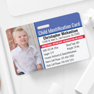 Child ID Identification Emergency Allergy Photo ID Badge