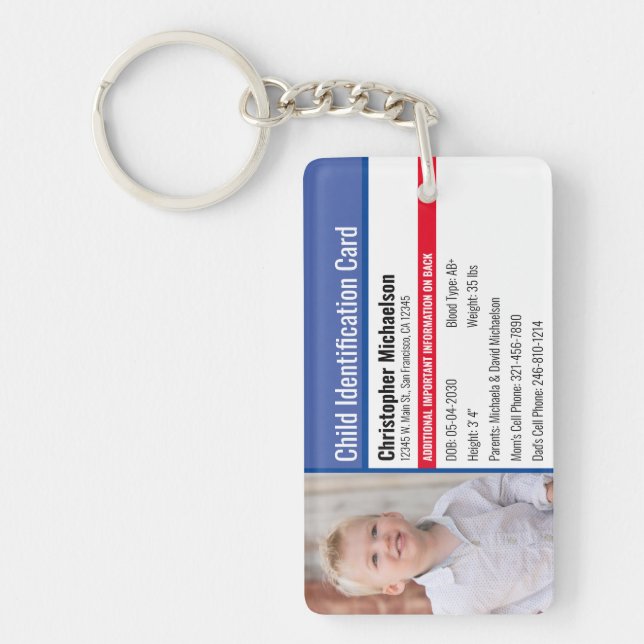 Child ID Identification Emergency Allergy Photo Key Ring (Front)