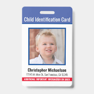 Child ID Identification Medical Allergy Emergency Badge