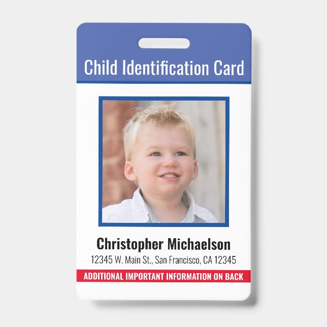 Child ID Identification Medical Allergy Emergency Badge (Front)