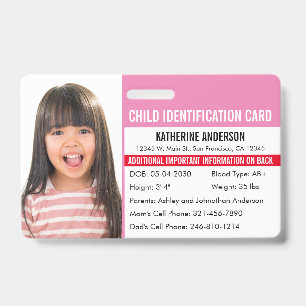 Child ID Medical Identification Emergency Allergy Badge