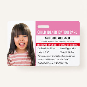Child ID Medical Identification Emergency Allergy ID Badge