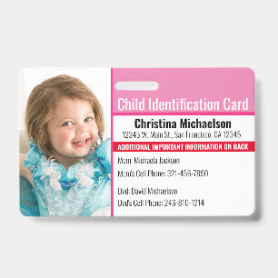 Child ID Photo Medical Emergency Allergy Badge