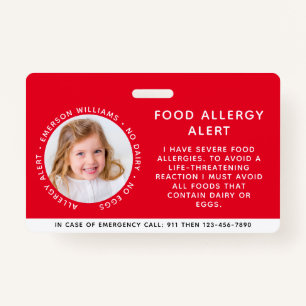 Child Identification Allergy Alert Emergency ID ID Badge