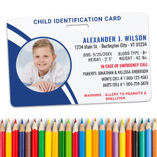 Child Identification Custom Photo Emergency ID ID Badge