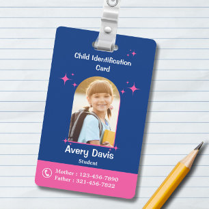 Child identification ID Blue and Pink Simple Style ID Badge