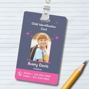 Child identification in Blue and Pink Simple Style ID Badge