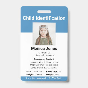 Child Identification Photo Blue ID Badge