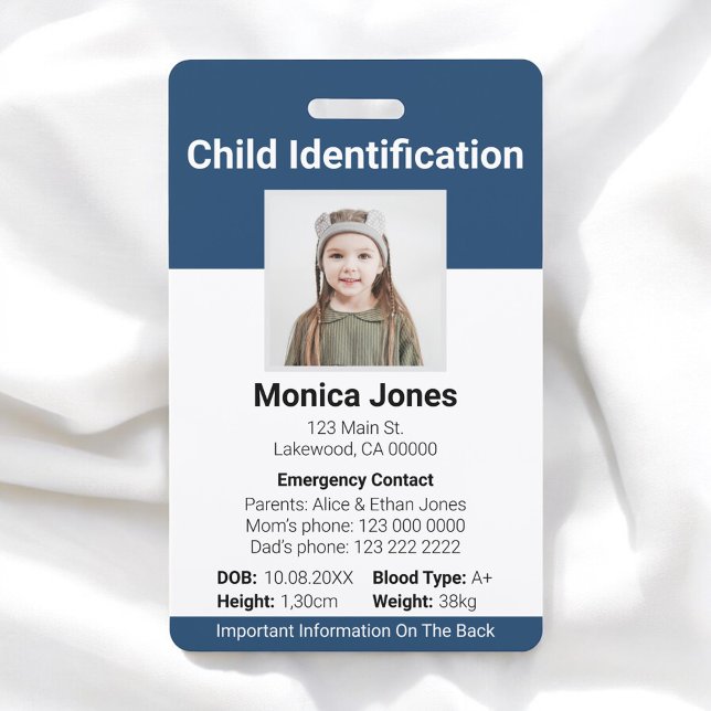 Child Identification Photo Navy Blue ID Badge (Creator Uploaded)