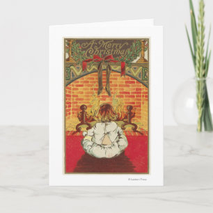 Child in Front of Fireplace Holiday Card